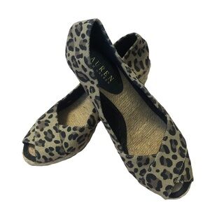 Lauren Ralph Lauren Cecilia Leopard Print Espadrille Style Wedge Sandal.Size 7.5